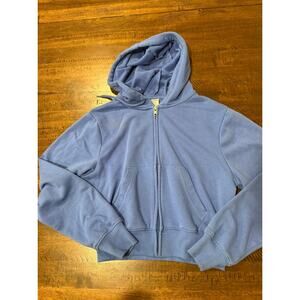 Juniors Girls No Boundaries Blue Cropped Zip Up Hoodie Sweatshirt Size XXS (00)
